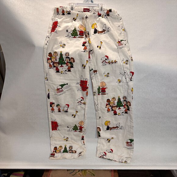 Peanuts Holiday-Themed Pajama Set Button-Up Shirt Pants White Cotton Medium Flan - Picture 12 of 16